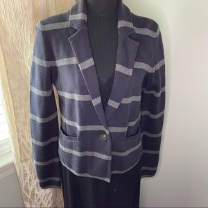 Loft Navy and Gray Stripe Sweater Blazer Jacket